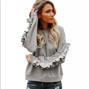 Super cute Ruffled Sleeve Gray Sweat Shirt